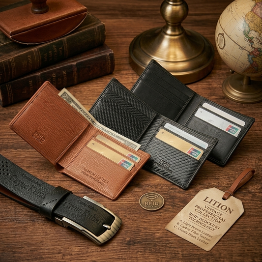 LITION Slim Bifold Leather Wallet for Men - RFID Blocking, Vintage Business Style & Minimalist Design