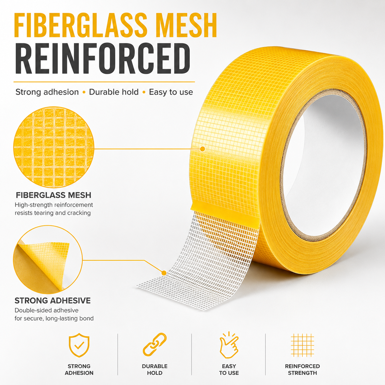 Heavy Duty Fiberglass Mesh Double Sided Tape for Rugs, Carpet & DIY Projects
