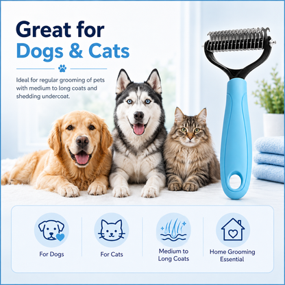 Dual-Sided Pet Grooming Rake for Dogs & Cats