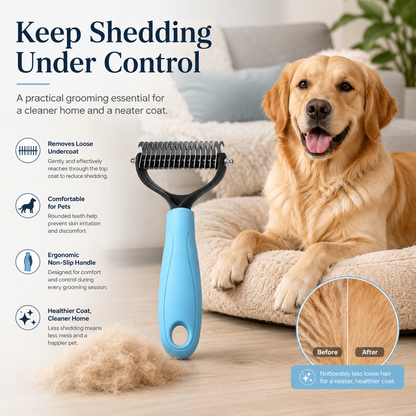 Dual-Sided Pet Grooming Rake for Dogs & Cats