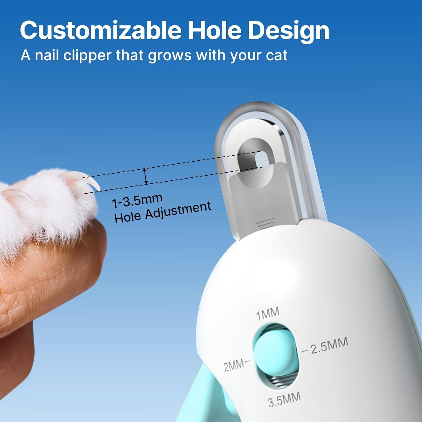 Adjustable Cat Nail Clipper with Safety Trimming Guide & Hidden Nail File