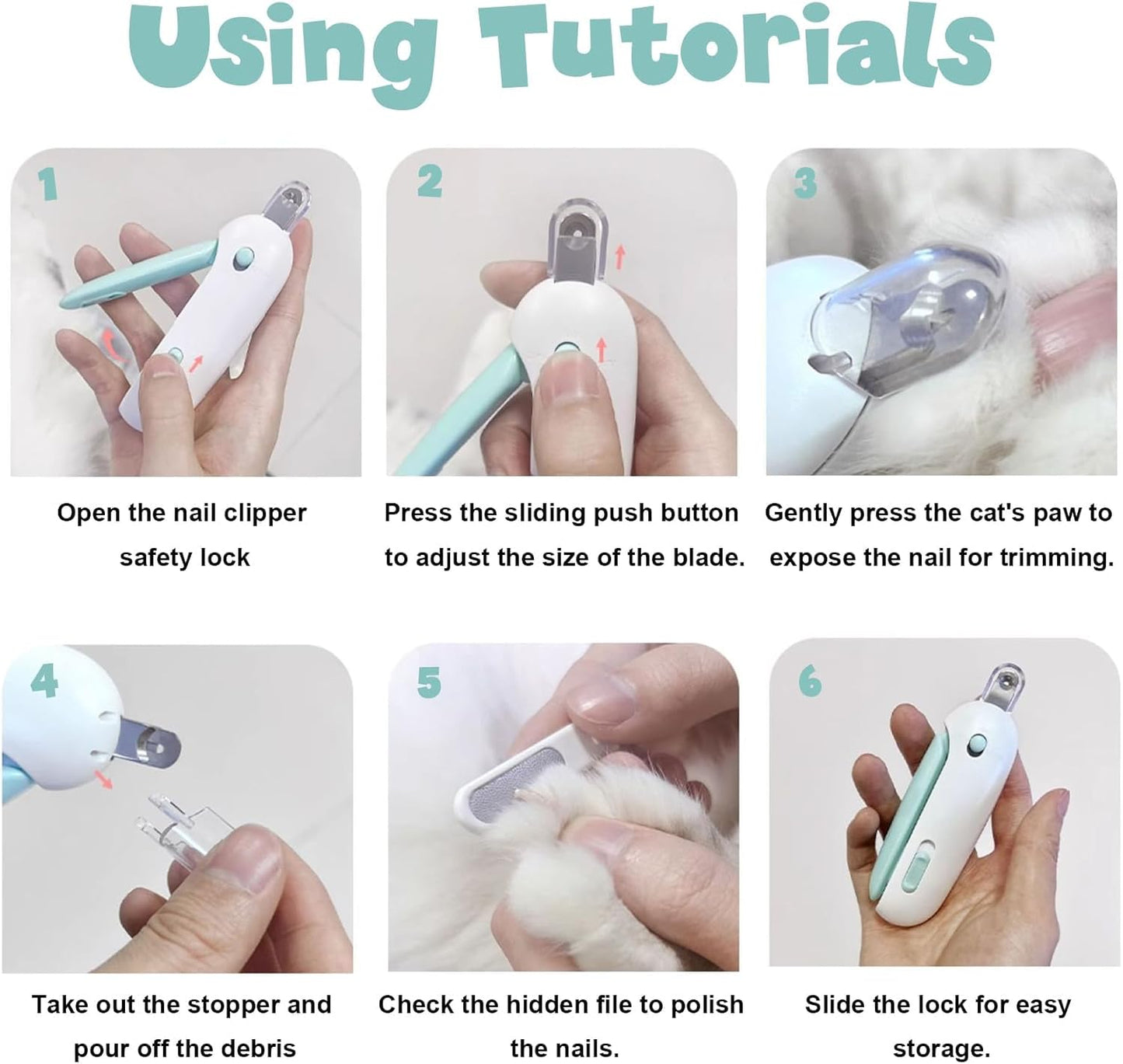 Adjustable Cat Nail Clipper with Safety Trimming Guide & Hidden Nail File