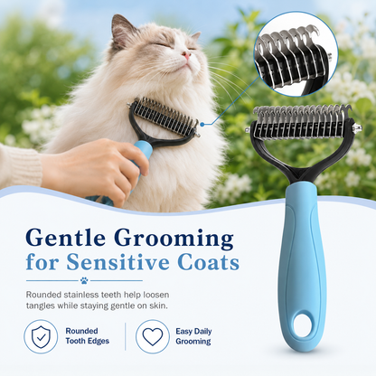 Dual-Sided Pet Grooming Rake for Dogs & Cats