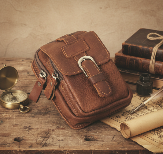 Handcrafted Frosted Leather Mobile Phone Bag - Vintage Belt-Hung Holster for Men