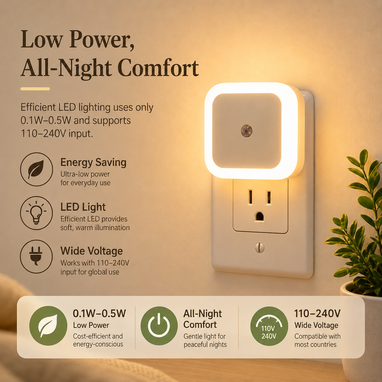 SoftGlow Plug-In LED Night Light