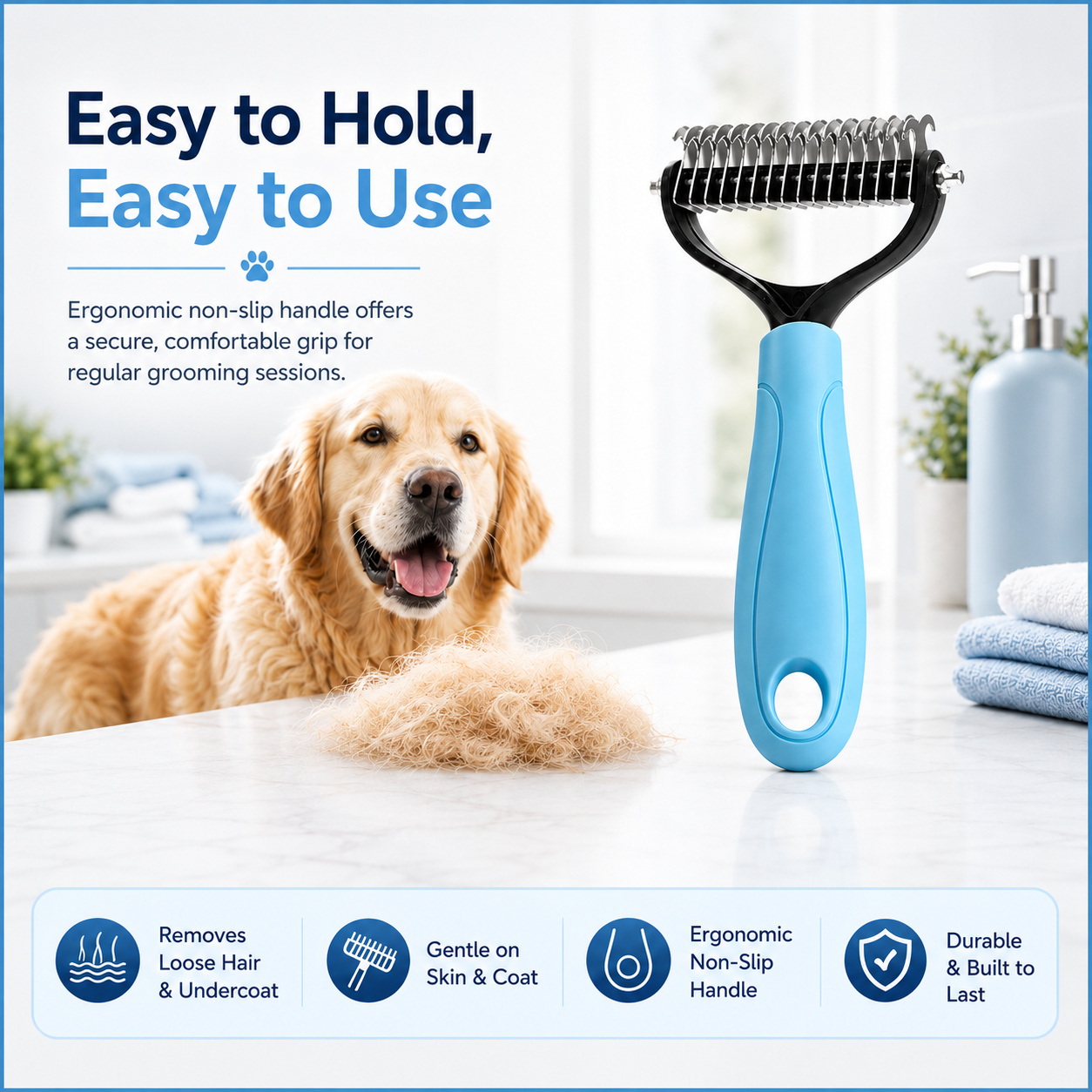 Dual-Sided Pet Grooming Rake for Dogs & Cats
