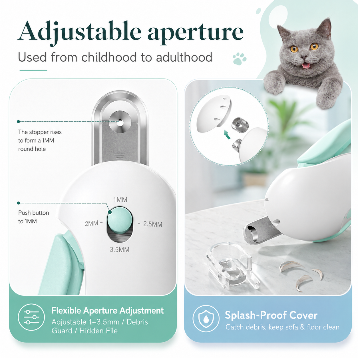 Adjustable Cat Nail Clipper with Safety Trimming Guide & Hidden Nail File