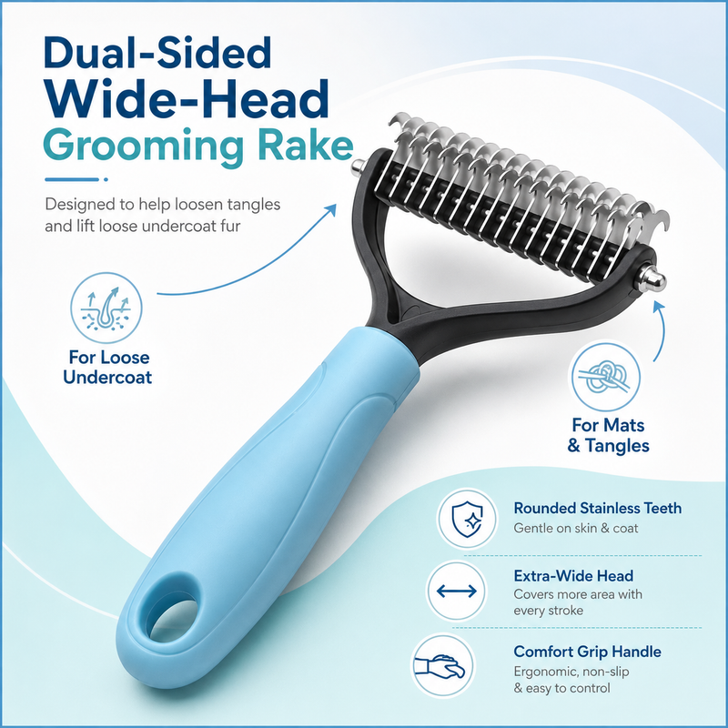 Dual-Sided Pet Grooming Rake for Dogs & Cats